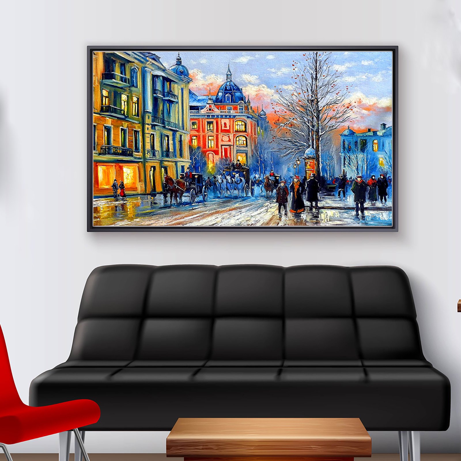 Old City Street in Winter Premium Canvas Wall Painting  decorative masterpiece for home decor